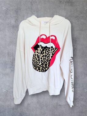 Daydreamer Rolling Stones Leopard Tongue Hoodie Cream Size Small
